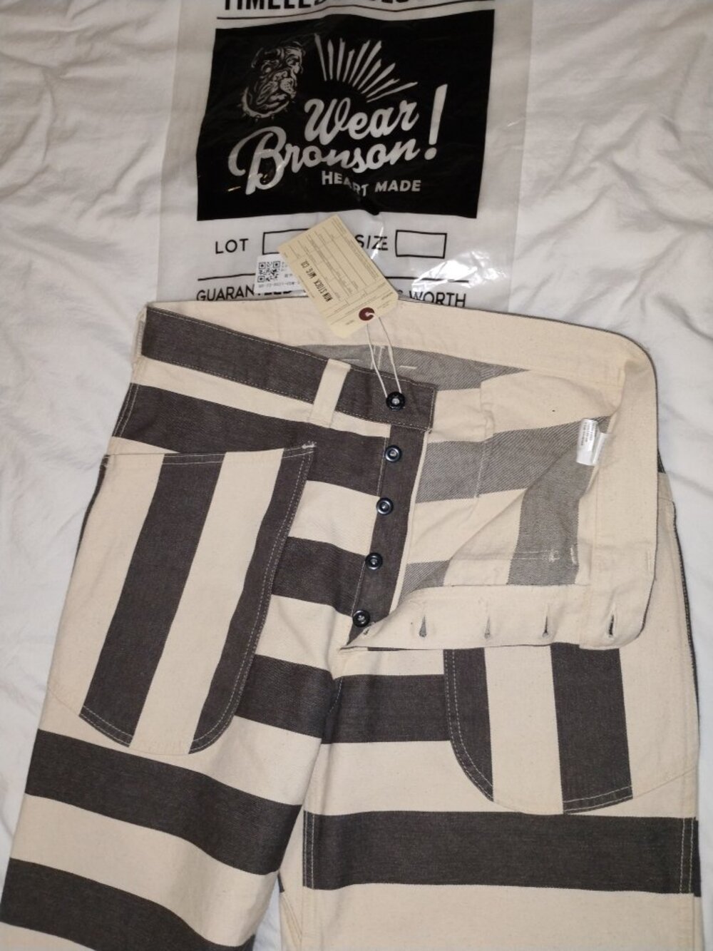 Non-stock Bronson Heavyweight wide striped prison pants - Picture 3 of 10